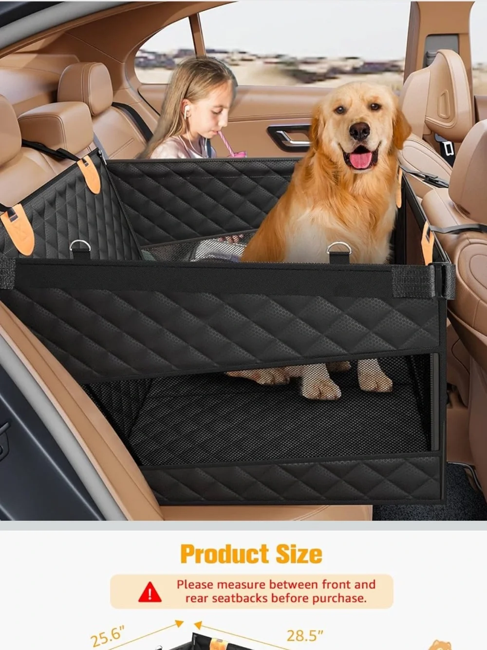 Black Quilted Dog Car Seat Cover & Travel Crate - Durable Pet Booster